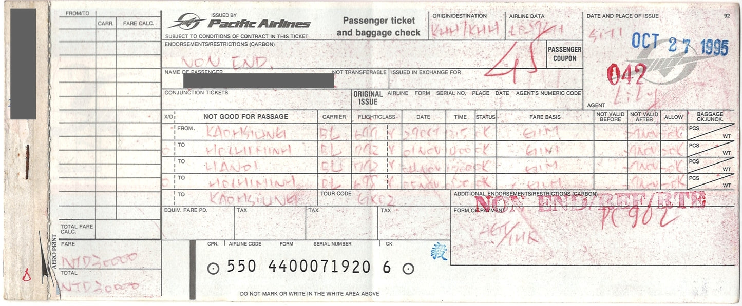 RBF現貨  PACIFIC PAPER FLIGHT TICKET 機票  TICKET-PAC *free shipping* 全球免運費
