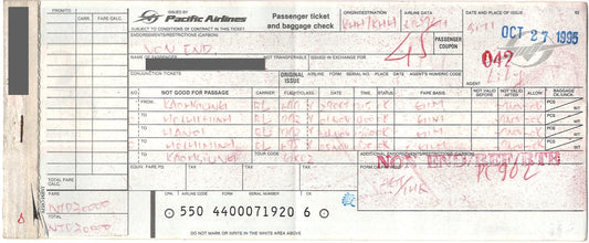 RBF現貨  PACIFIC PAPER FLIGHT TICKET 機票  TICKET-PAC *free shipping* 全球免運費