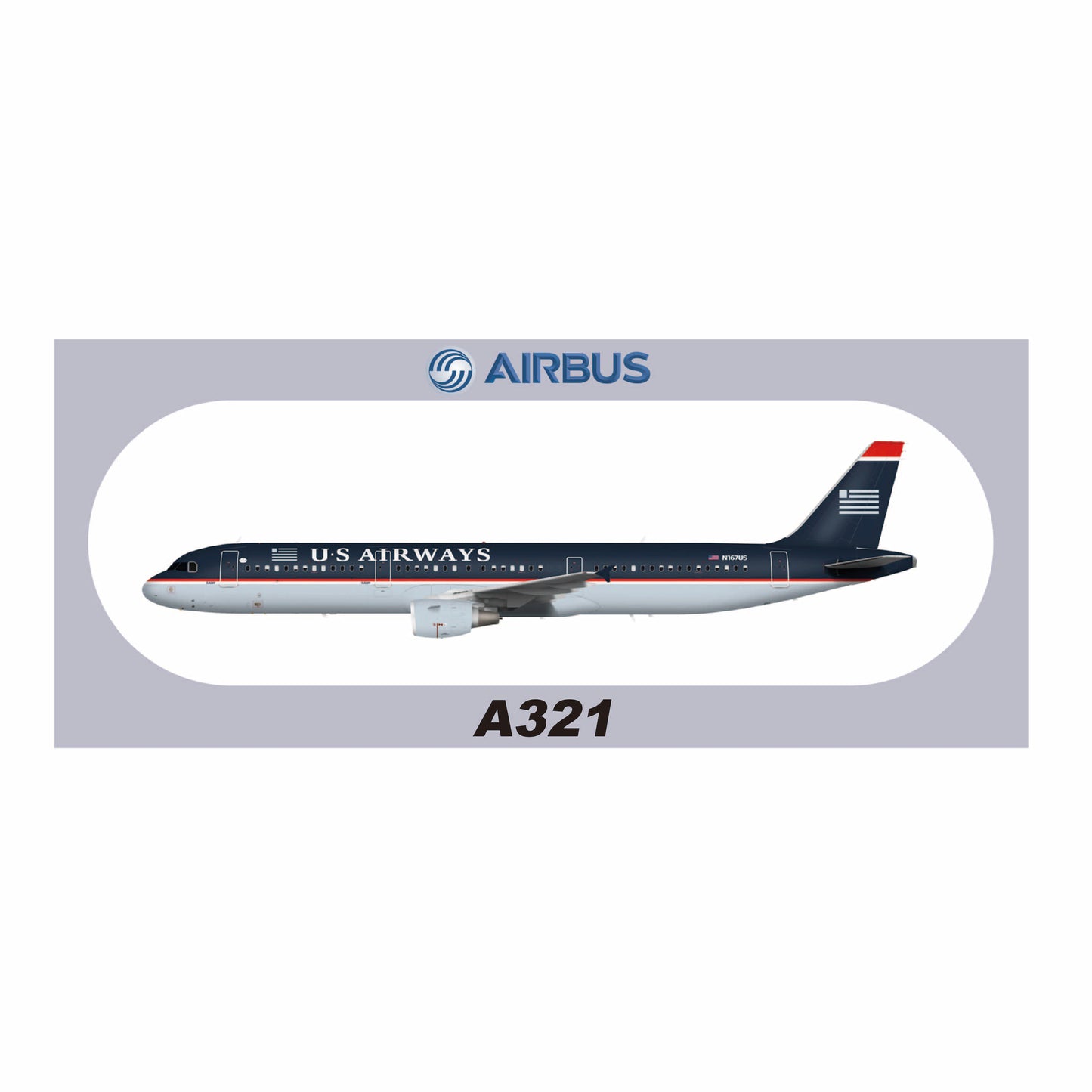RBF-Aufkleber für US AIRWAYS A321, 20 x 8,8 cm, Aufkleber SR-321-167US *kostenloser Versand*